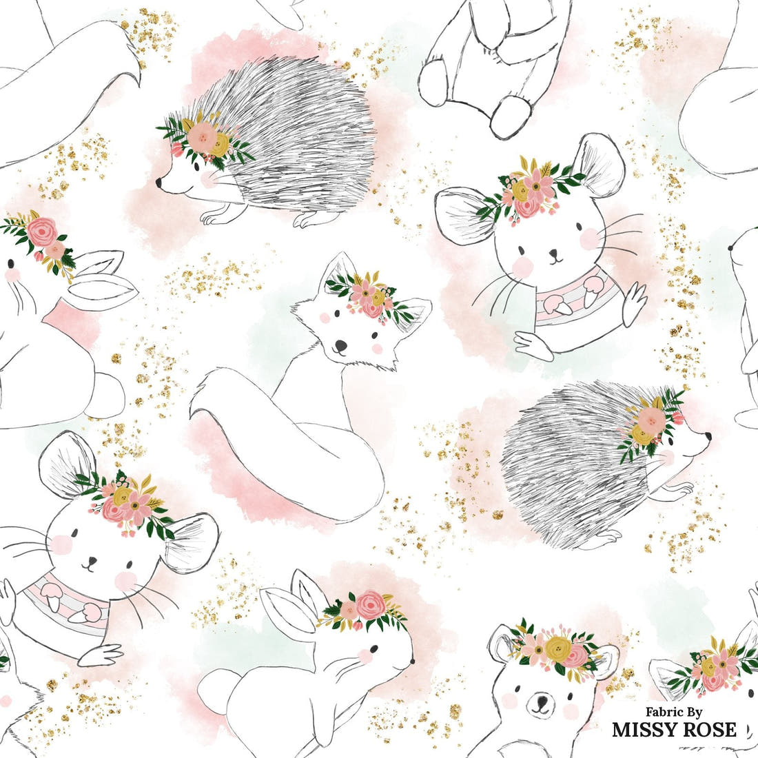 Design 1164 Sweet Woodlands Fabric – flat view of the print, zoom in for detail | Fabric by Missy Rose