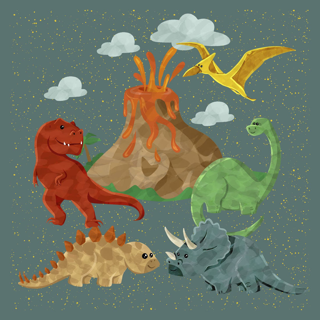 Design 1166 Green Dino Panel – full artwork close-up of the printed picture | Fabric by Missy Rose
