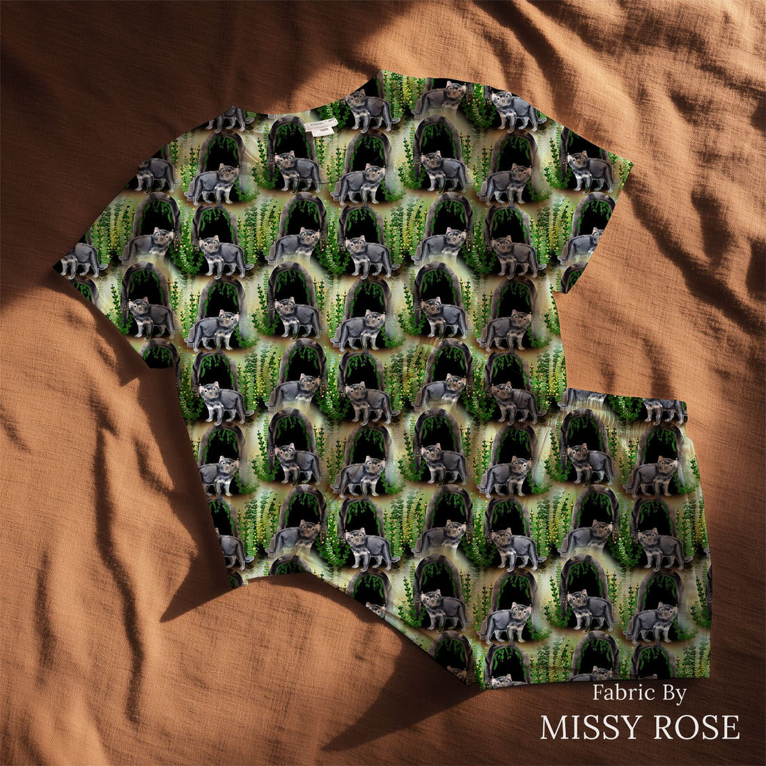 Design 1167 Tasmanian Devils Fabric sewn into a lounge set – see how the print looks made up | Fabric by Missy Rose
