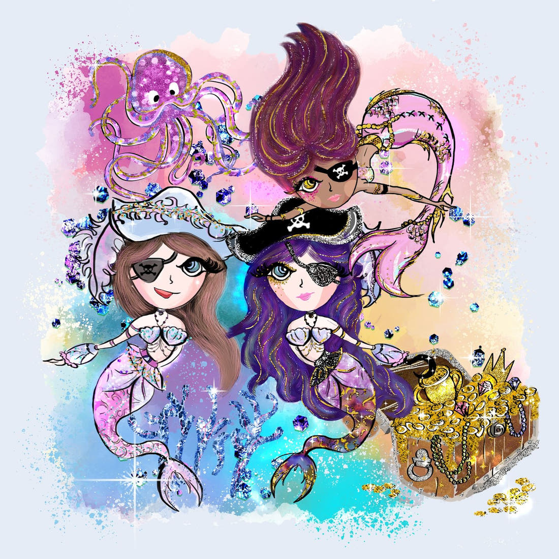 Design 1168 Pirate Mermaid Panel – full artwork close-up of the printed picture | Fabric by Missy Rose