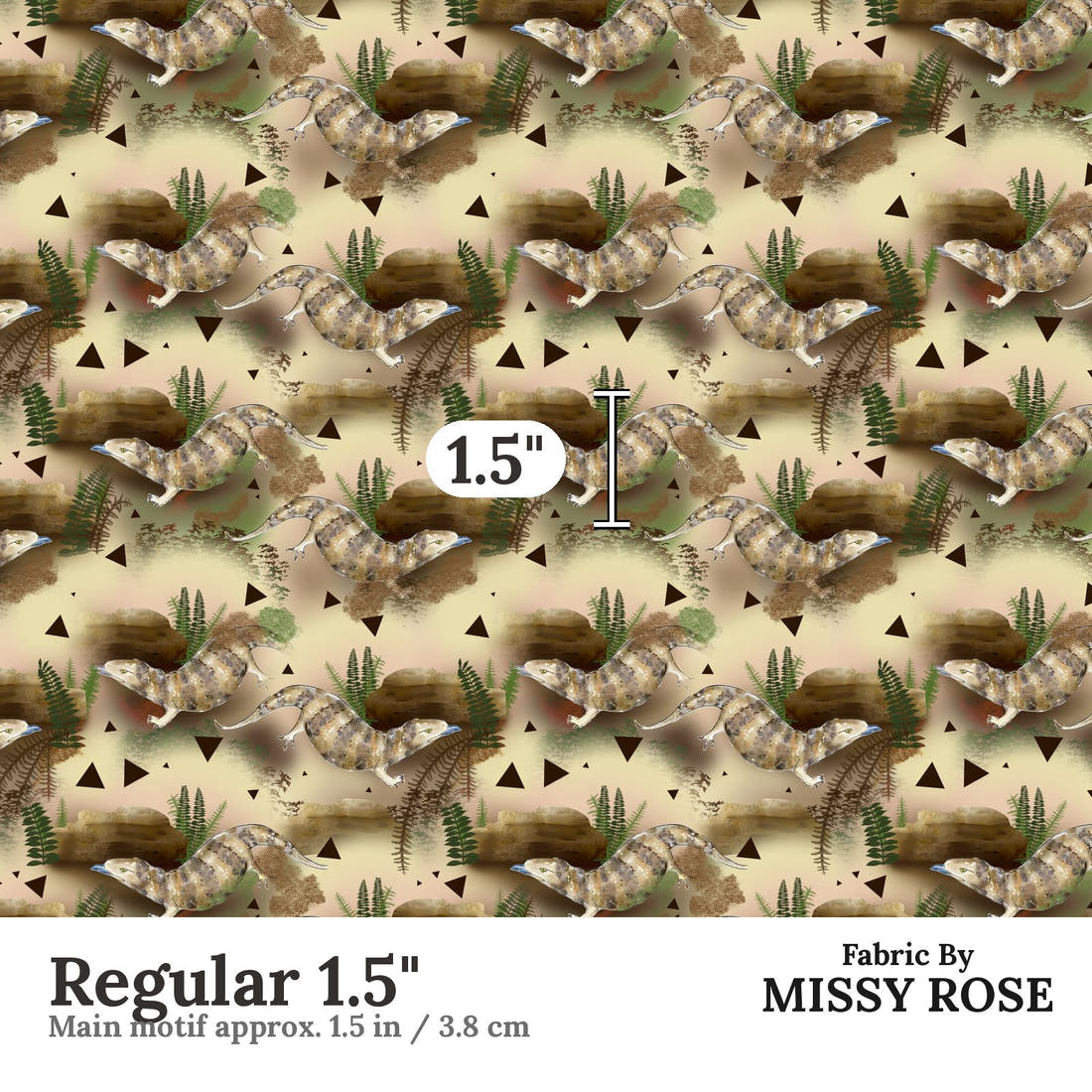 Design 1169 Blue Tongue Fabric Regular 1.5 inch print scale guide | Fabric by Missy Rose