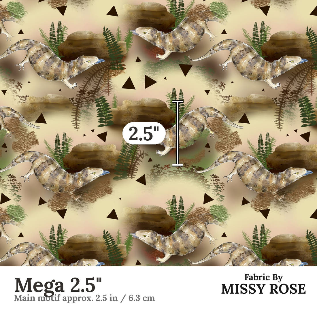 Design 1169 Blue Tongue Fabric Mega 2.5 inch print scale guide | Fabric by Missy Rose