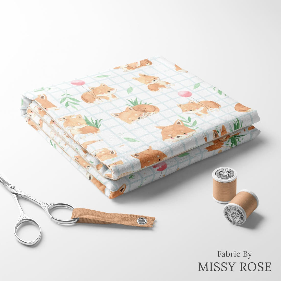 Design 117 Dingo Fabric folded fabric stack with matching thread – pre-order fabric Australia | Fabric by Missy Rose