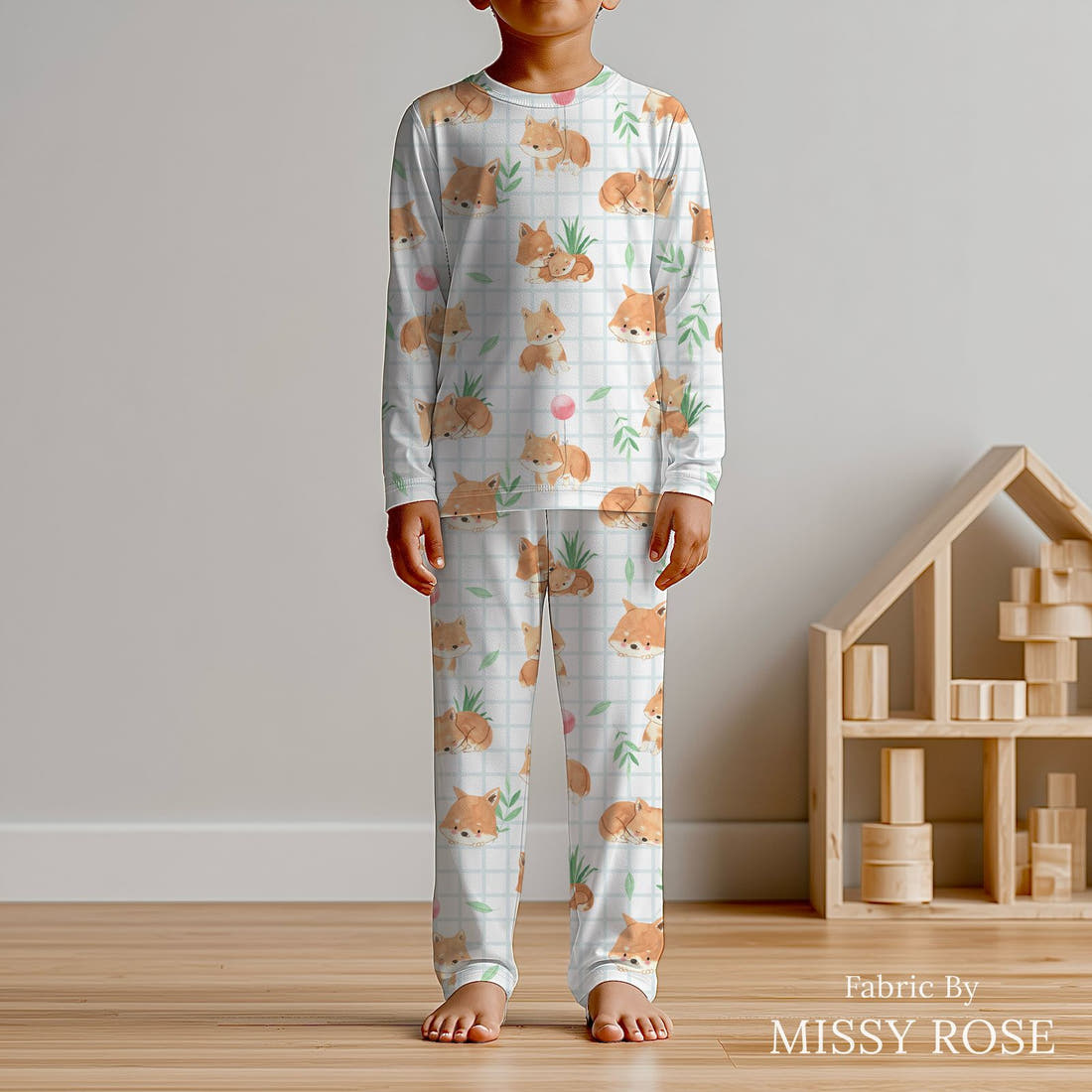 Design 117 Dingo Fabric sewn into kids' pyjamas – see how the print looks made up | Fabric by Missy Rose