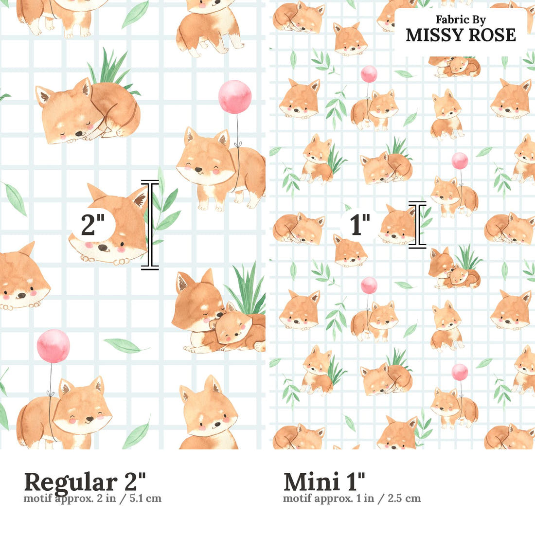 Design 117 Dingo Fabric size comparison - print scale | Fabric by Missy Rose