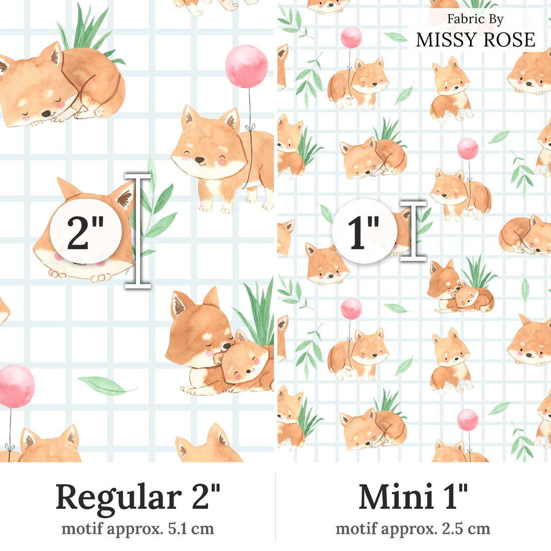 Design 117 Dingo Fabric Regular 2 inch vs Mini 1 inch print scale side by side | Fabric by Missy Rose