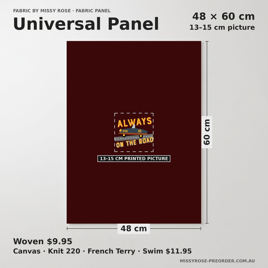 Design 1170 Transport Panel universal panel sizing – 13–15 cm printed picture on 48 × 60 cm fabric | Fabric by Missy Rose