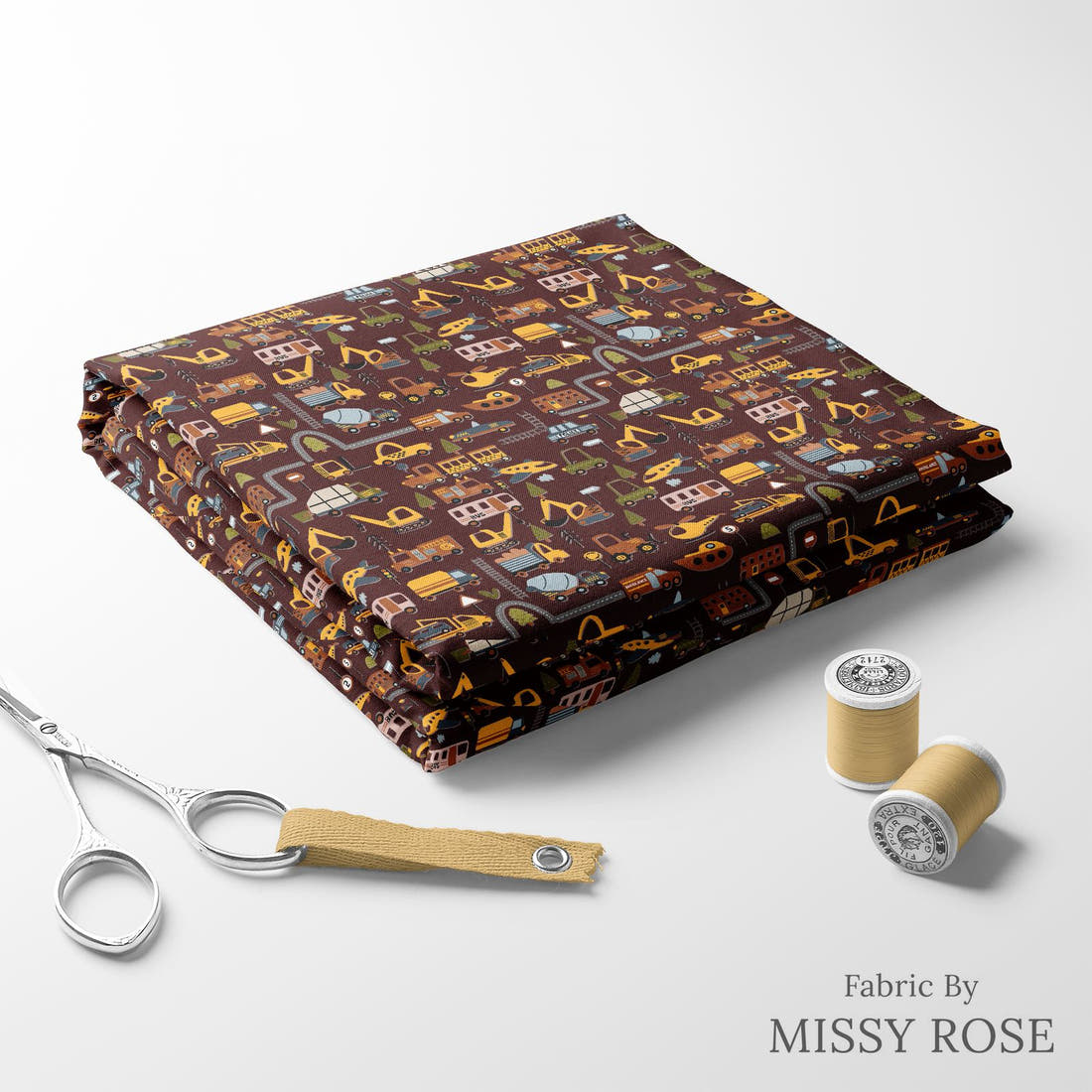 Design 1170 Transport Fabric folded fabric stack with matching thread – pre-order fabric Australia | Fabric by Missy Rose