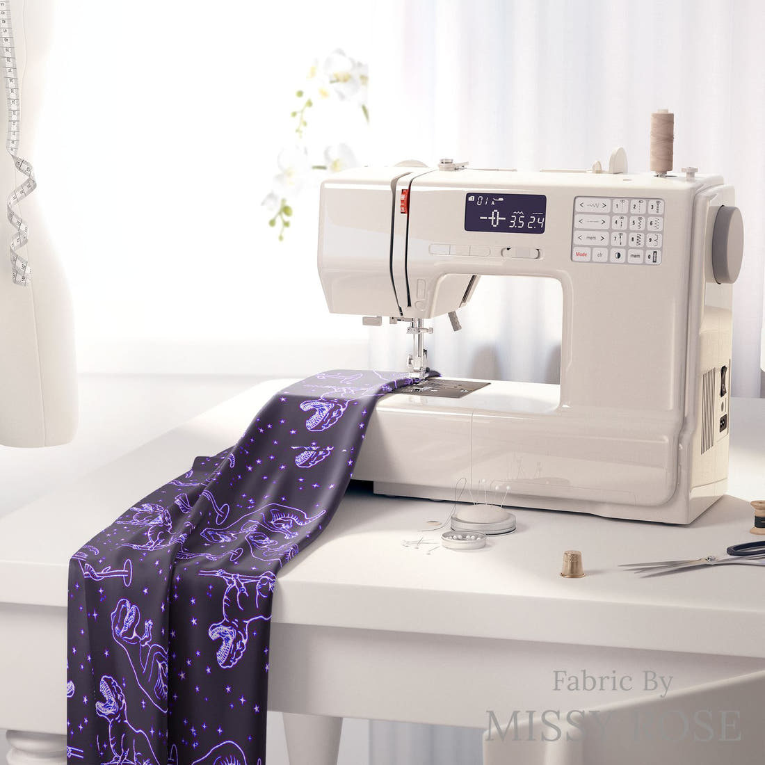 Design 1171 Trex Fabric on a sewing machine – premium fabric for sewing projects | Fabric by Missy Rose