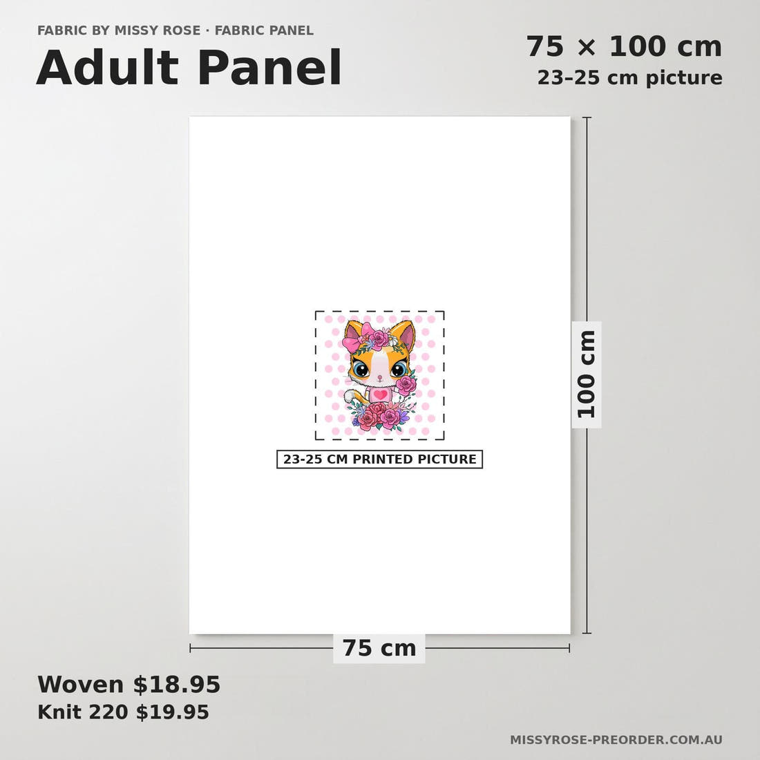 Design 1172 Pink Cats Panel adult panel sizing – 23–25 cm printed picture on 75 × 100 cm fabric | Fabric by Missy Rose