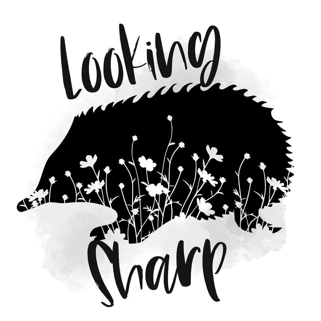 Design 1173 Monochrome Echidna Panel – full artwork close-up of the printed picture | Fabric by Missy Rose