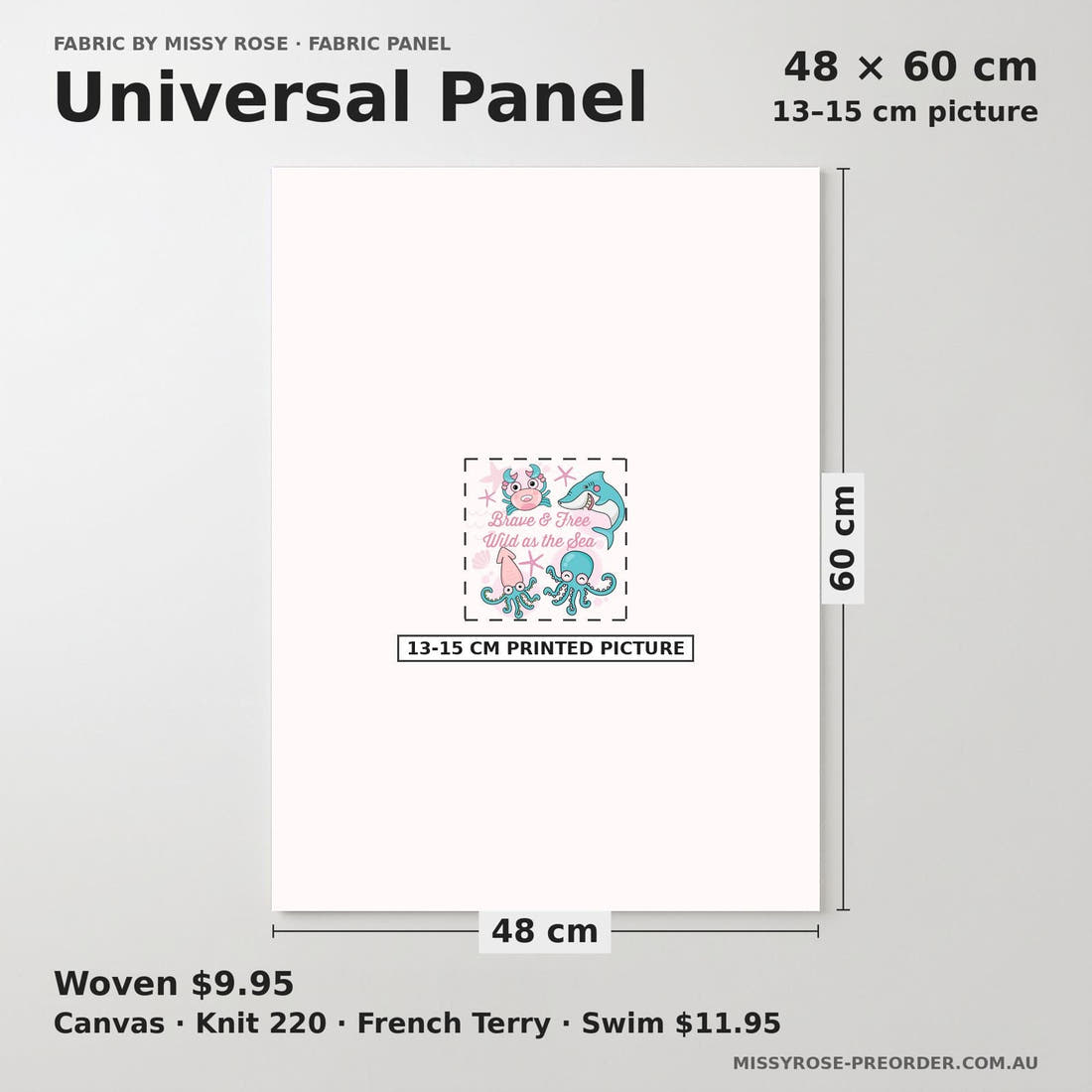 Design 1174 Pink Sea Animals Panel universal panel sizing – 13–15 cm printed picture on 48 × 60 cm fabric | Fabric by Missy Rose