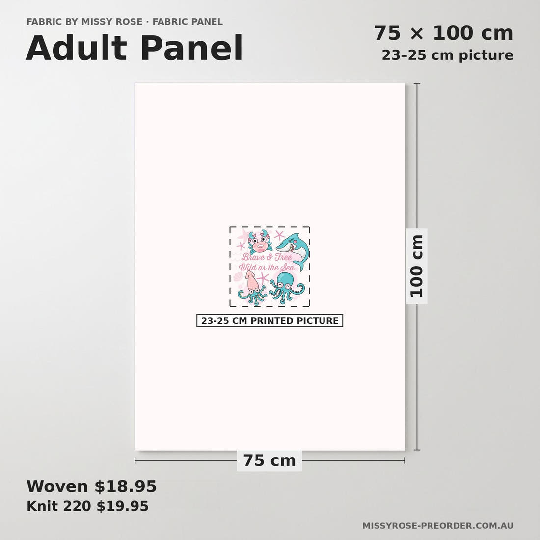 Design 1174 Pink Sea Animals Panel adult panel sizing – 23–25 cm printed picture on 75 × 100 cm fabric | Fabric by Missy Rose