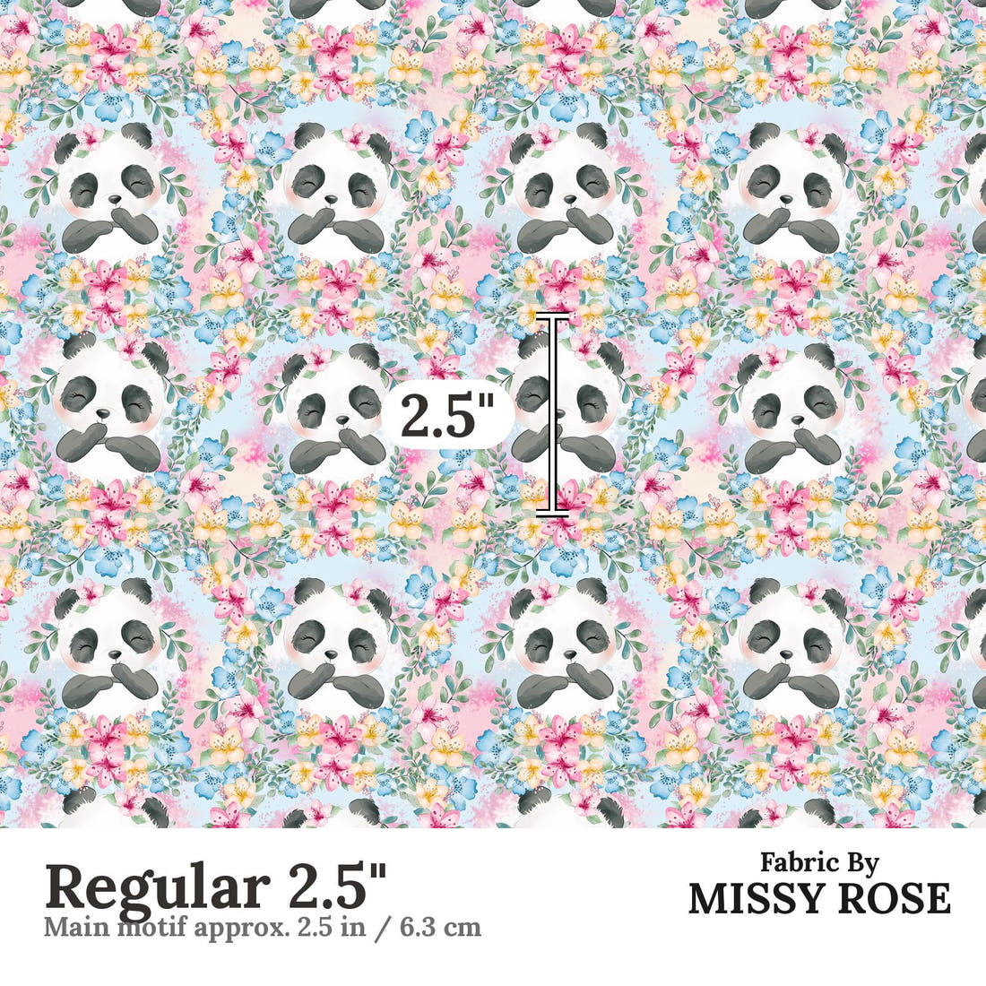 Design 1175 Blue Panda Fabric Regular 2.5 inch print scale guide | Fabric by Missy Rose