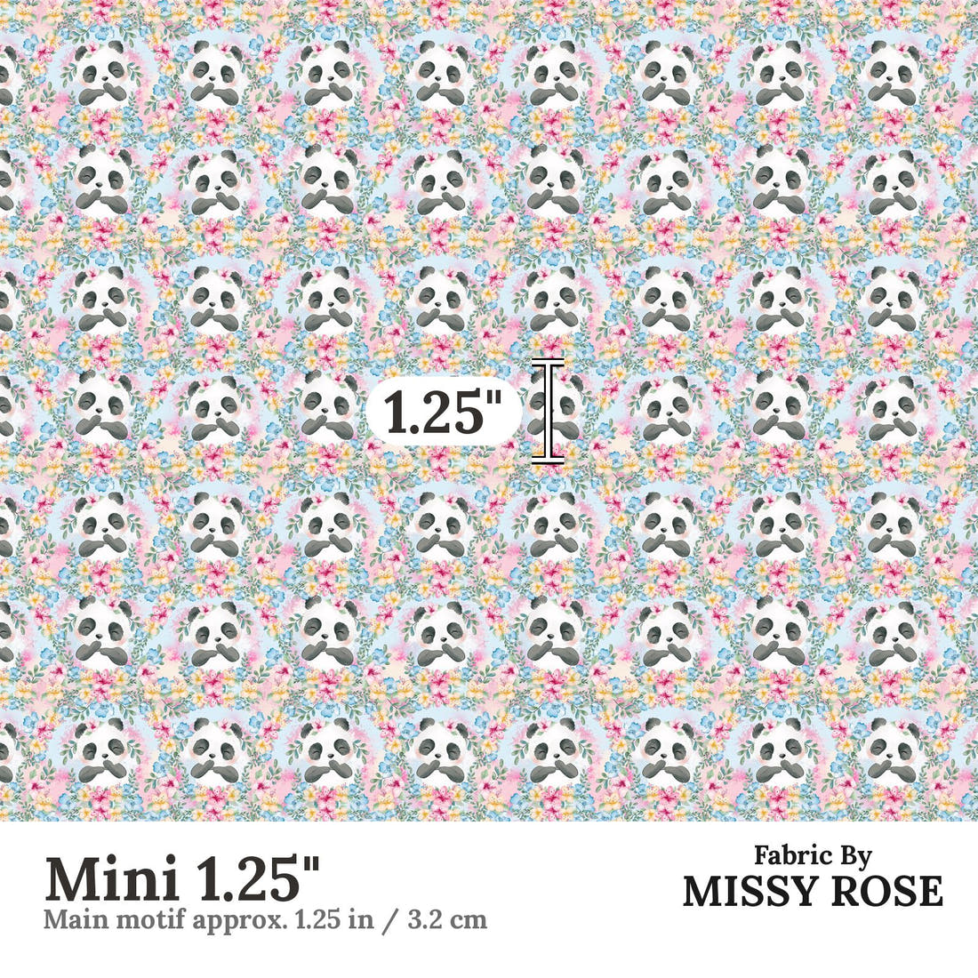 Design 1175 Blue Panda Fabric Mini 1.25 inch print scale guide | Fabric by Missy Rose
