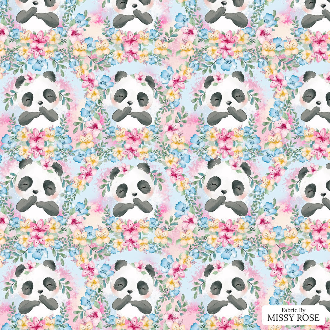 Design 1175 Blue Panda Fabric – flat view of the print, zoom in for detail | Fabric by Missy Rose