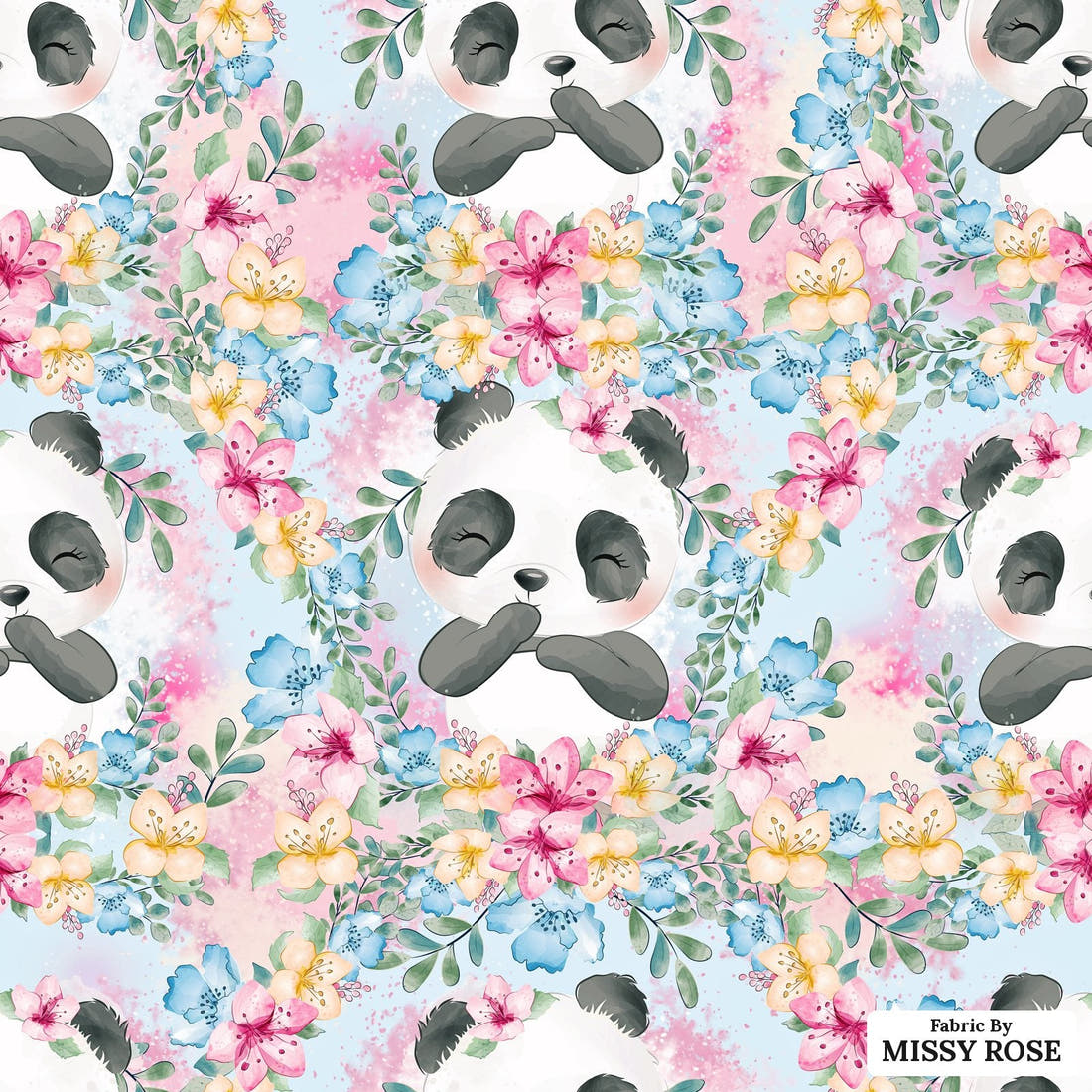 Design 1175 Blue Panda Fabric – flat view of the print, zoom in for detail | Fabric by Missy Rose