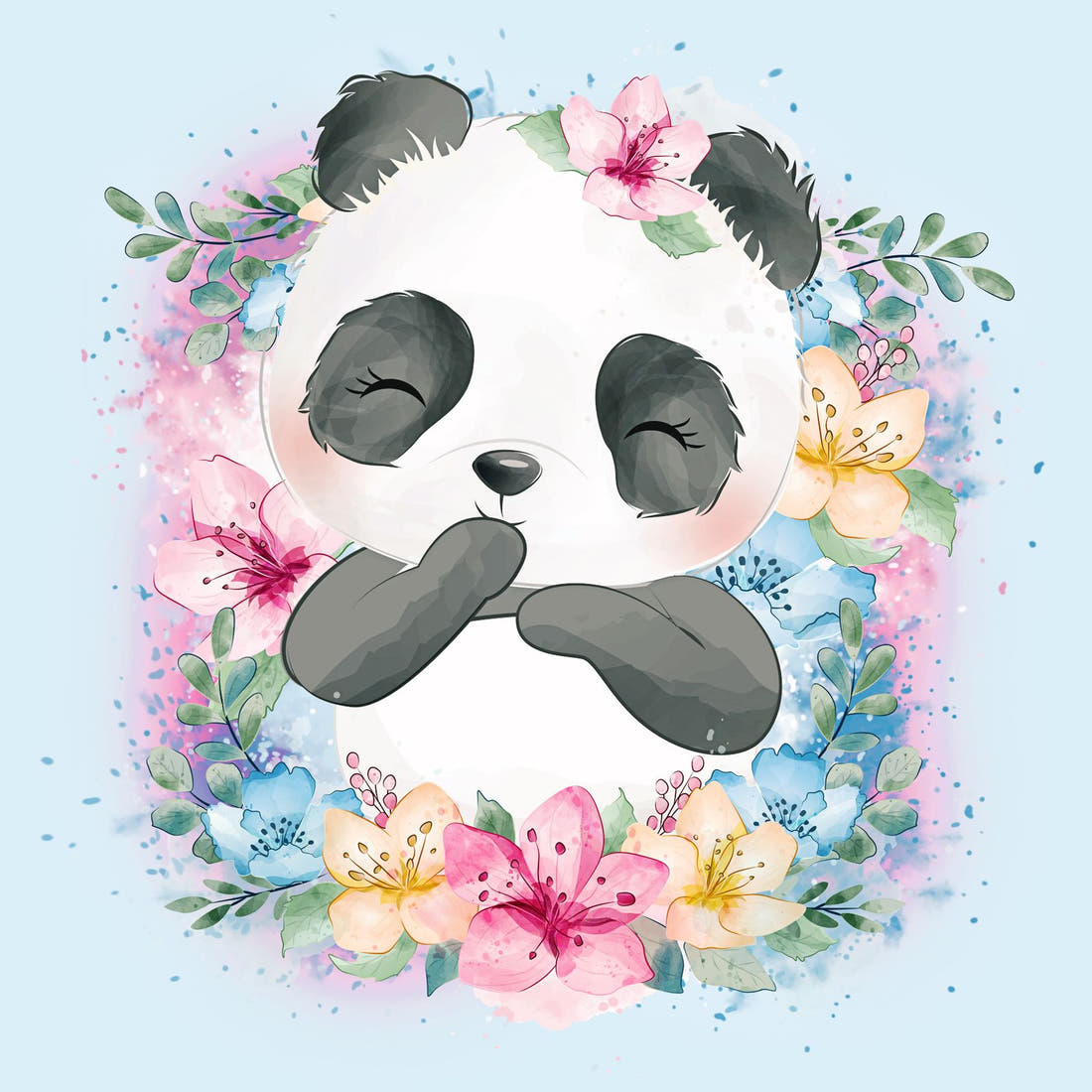 Design 1175 Blue Panda Panel – full artwork close-up of the printed picture | Fabric by Missy Rose
