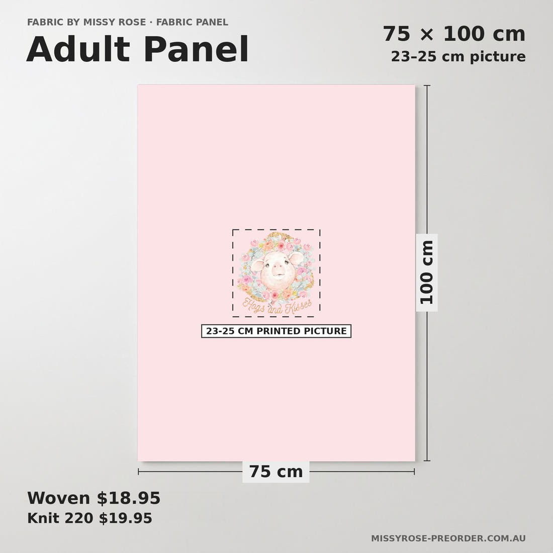 Design 1176 Pink Pigs Panel adult panel sizing – 23–25 cm printed picture on 75 × 100 cm fabric | Fabric by Missy Rose