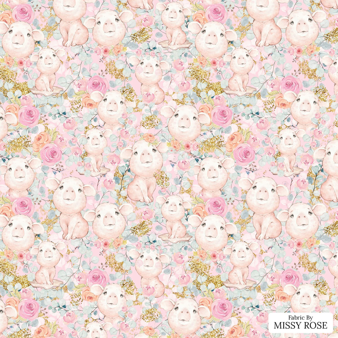 Design 1176 Pink Pigs Fabric – flat view of the print, zoom in for detail | Fabric by Missy Rose