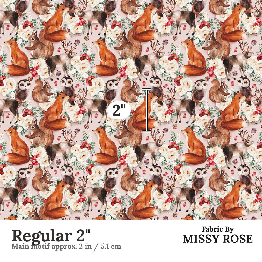Design 1177 Cute Woodlands Fabric Regular 2 inch print scale guide | Fabric by Missy Rose
