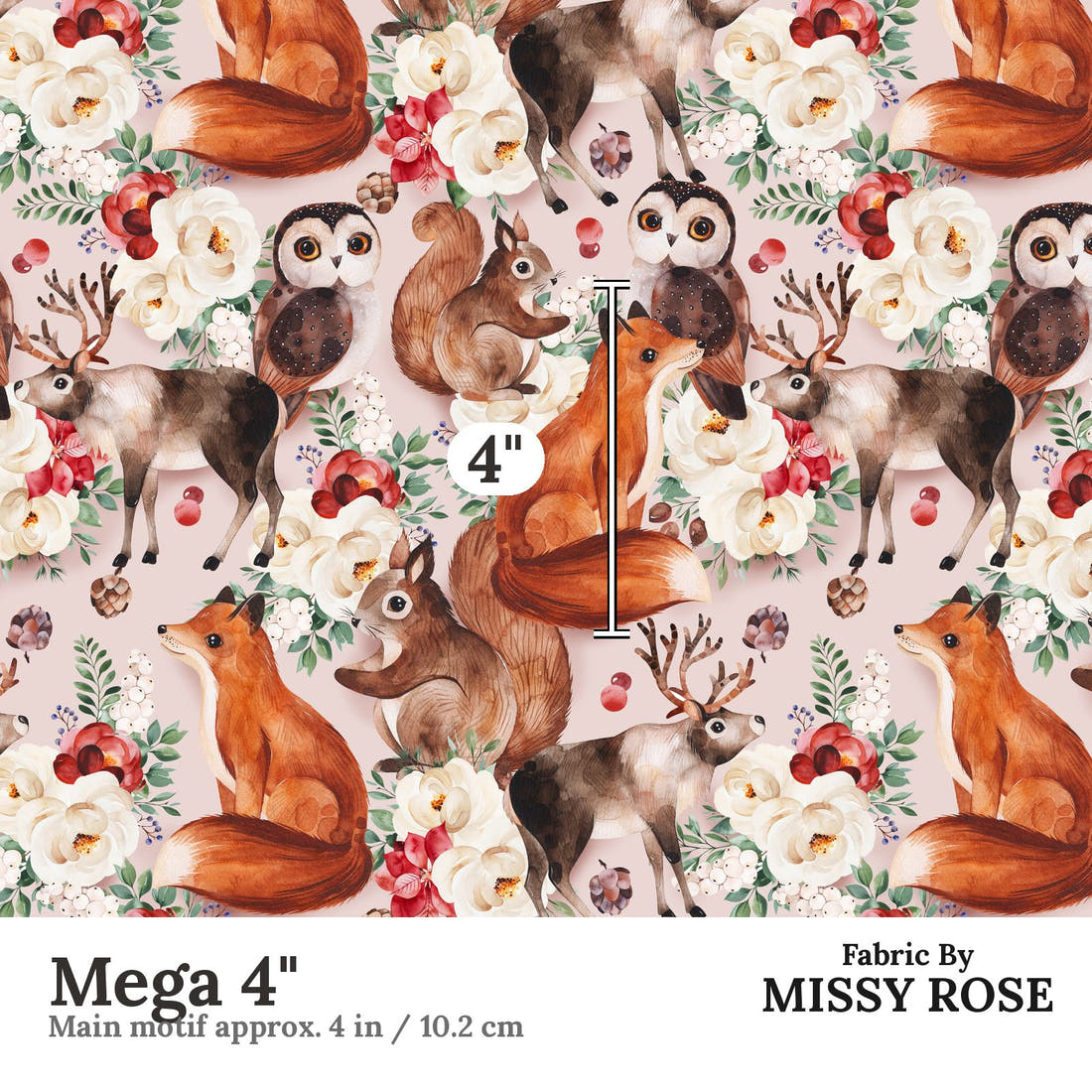 Design 1177 Cute Woodlands Fabric Mega 4 inch print scale guide | Fabric by Missy Rose