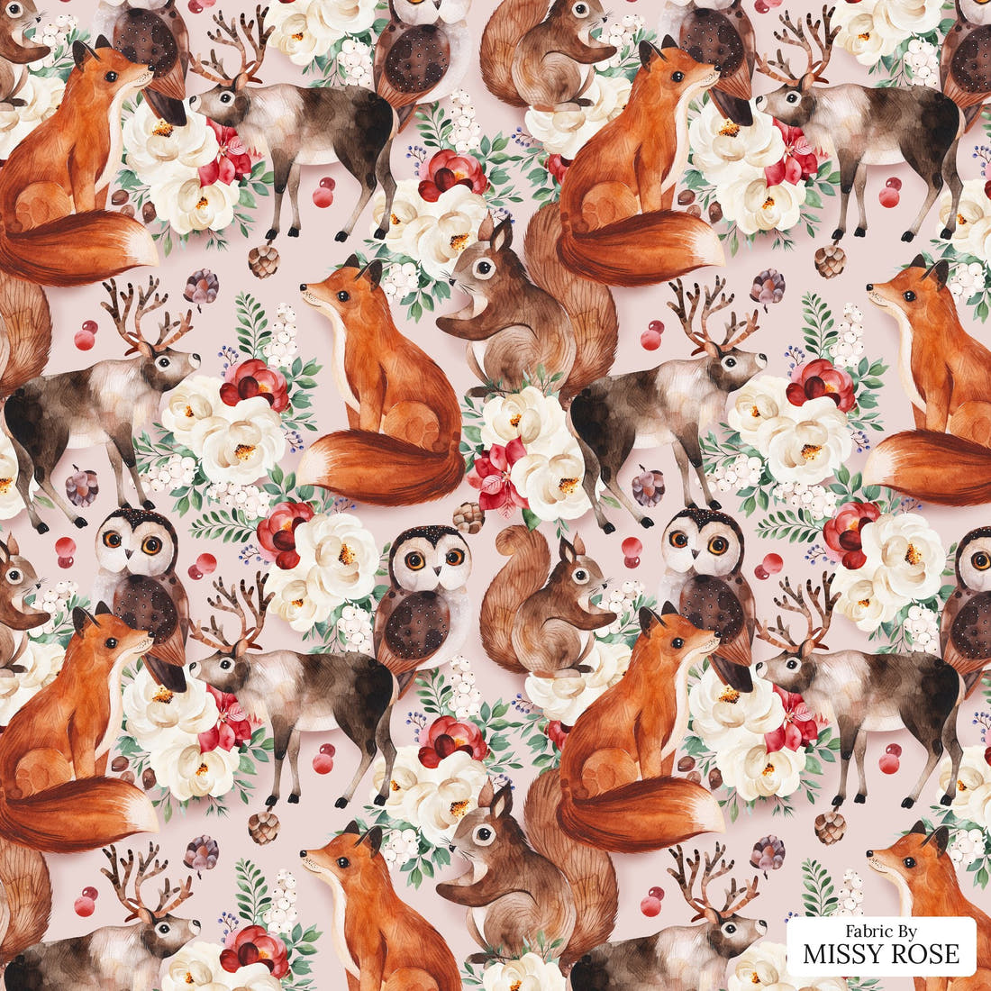Design 1177 Cute Woodlands Fabric – flat view of the print, zoom in for detail | Fabric by Missy Rose