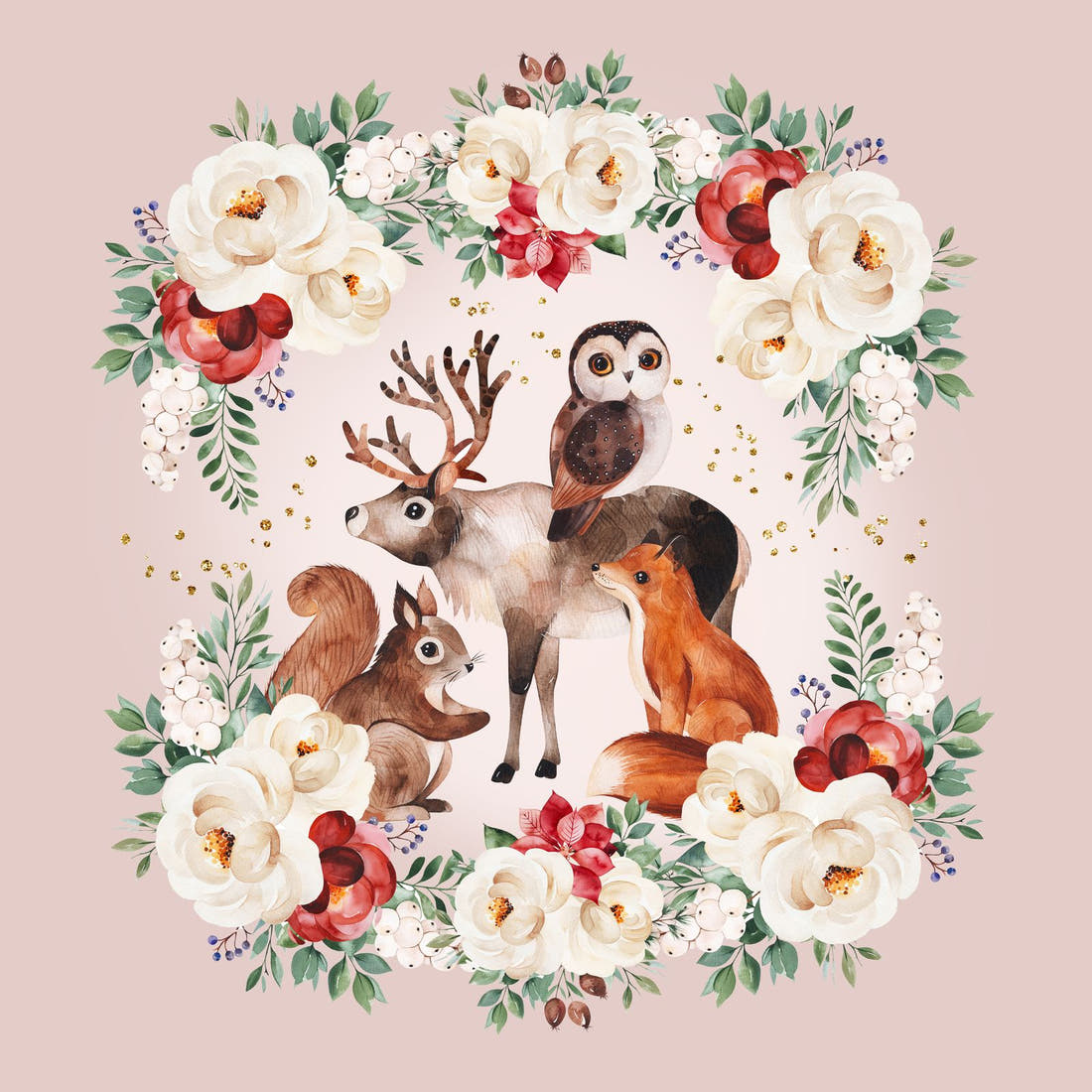Design 1177 Cute Woodlands Panel – full artwork close-up of the printed picture | Fabric by Missy Rose