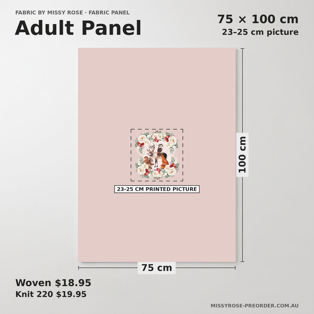 Design 1177 Cute Woodlands Panel adult panel sizing – 23–25 cm printed picture on 75 × 100 cm fabric | Fabric by Missy Rose