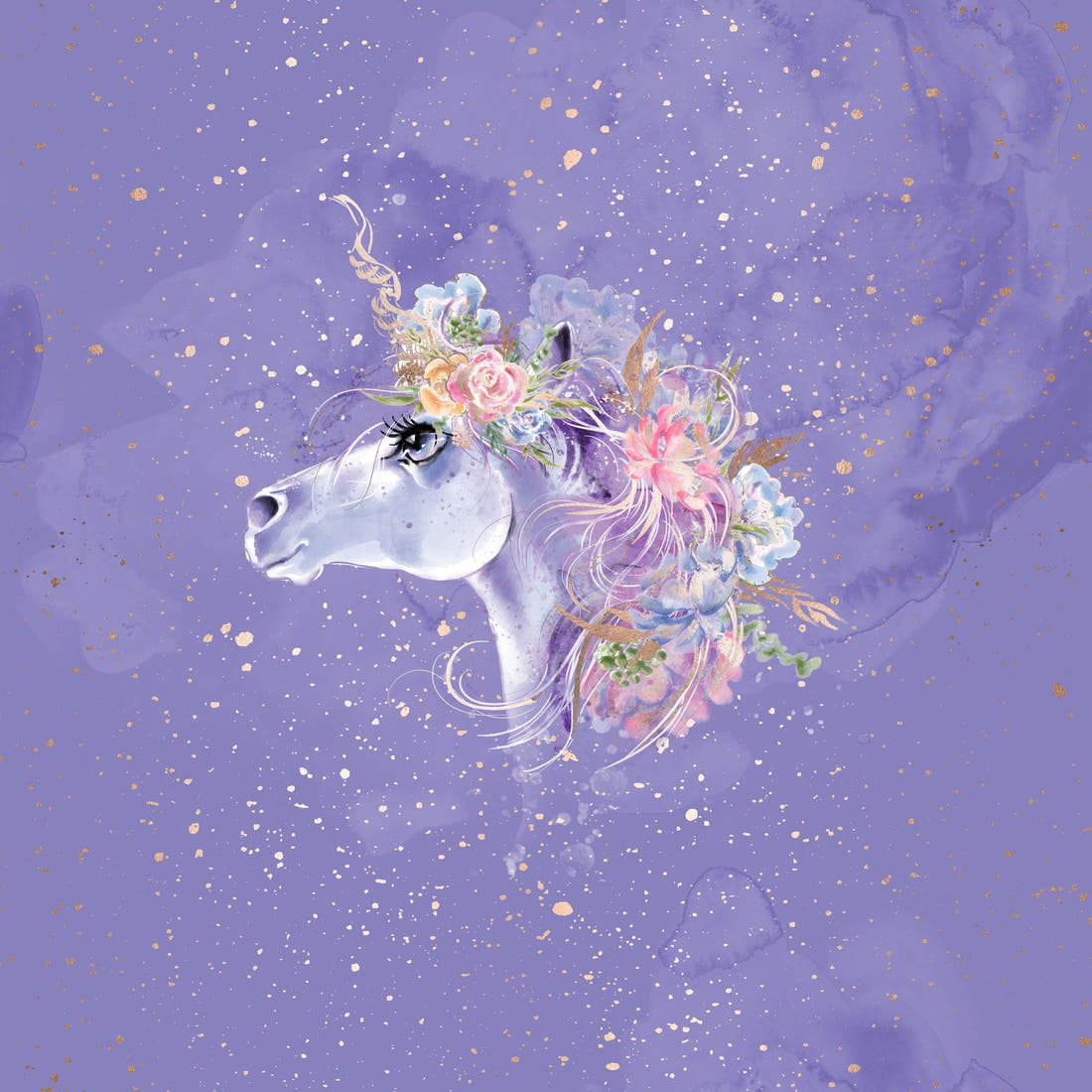 Design 1178 Purple Unicorm Panel – full artwork close-up of the printed picture | Fabric by Missy Rose