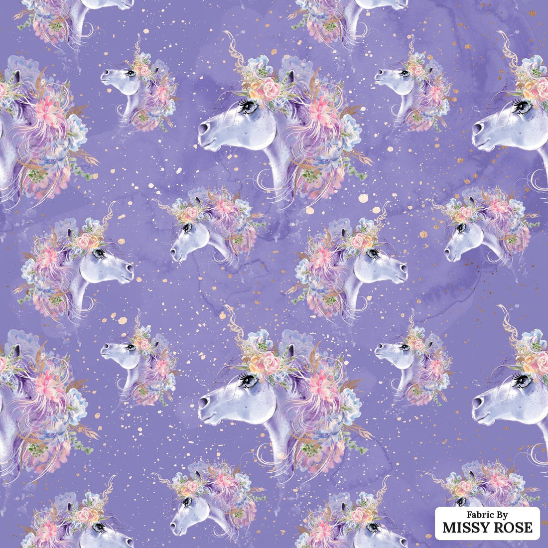 Design 1178 Purple Unicorm Fabric – flat view of the print, zoom in for detail | Fabric by Missy Rose