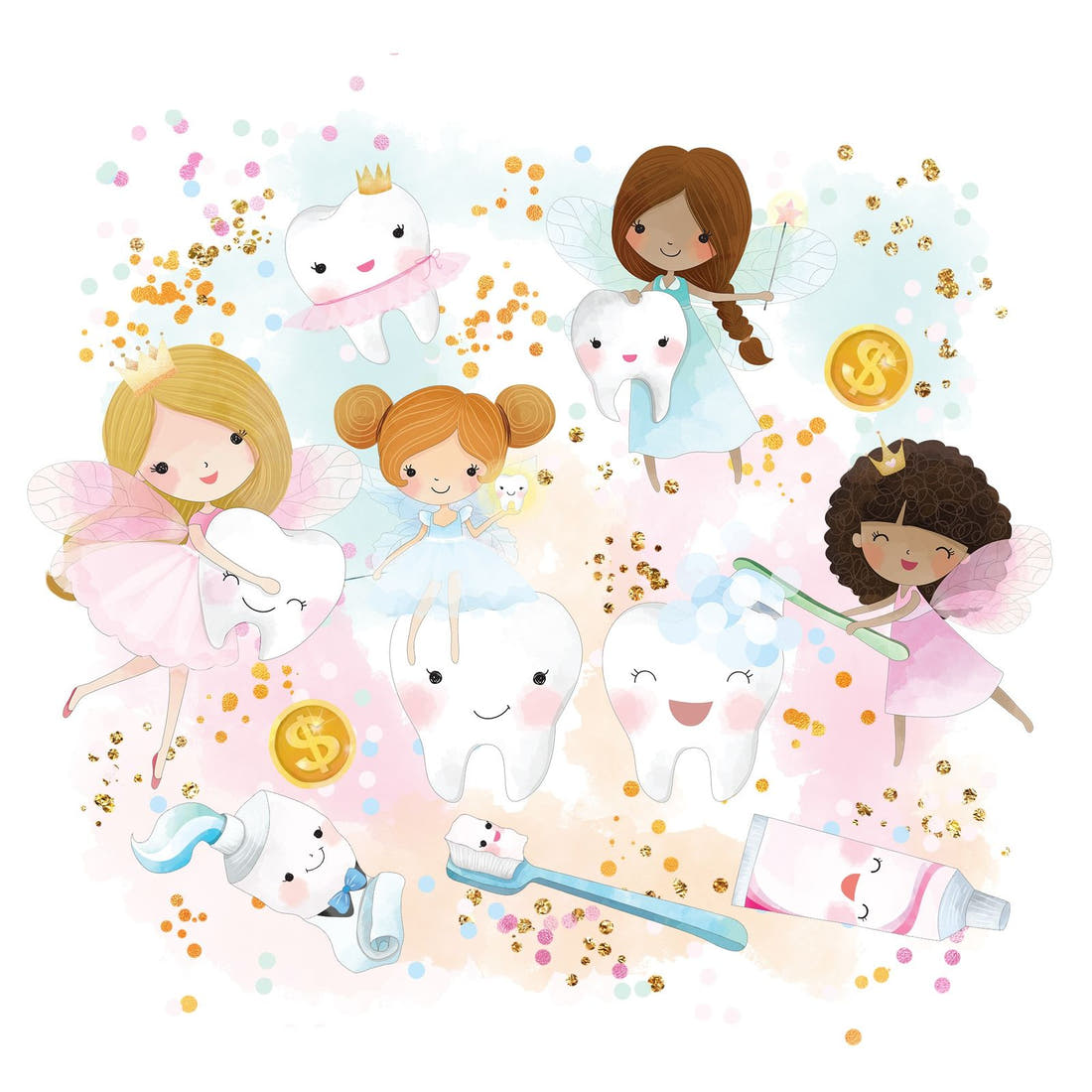 Design 1179 Tooth Fairy Panel – full artwork close-up of the printed picture | Fabric by Missy Rose