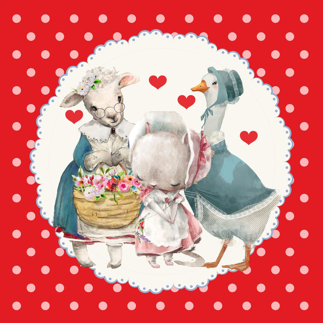 Design 118 Red Farm Animals Panel – full artwork close-up of the printed picture | Fabric by Missy Rose