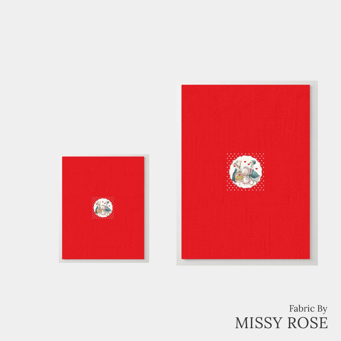 Design 118 Red Farm Animals Panel – universal and adult panel sizes side by side | Fabric by Missy Rose