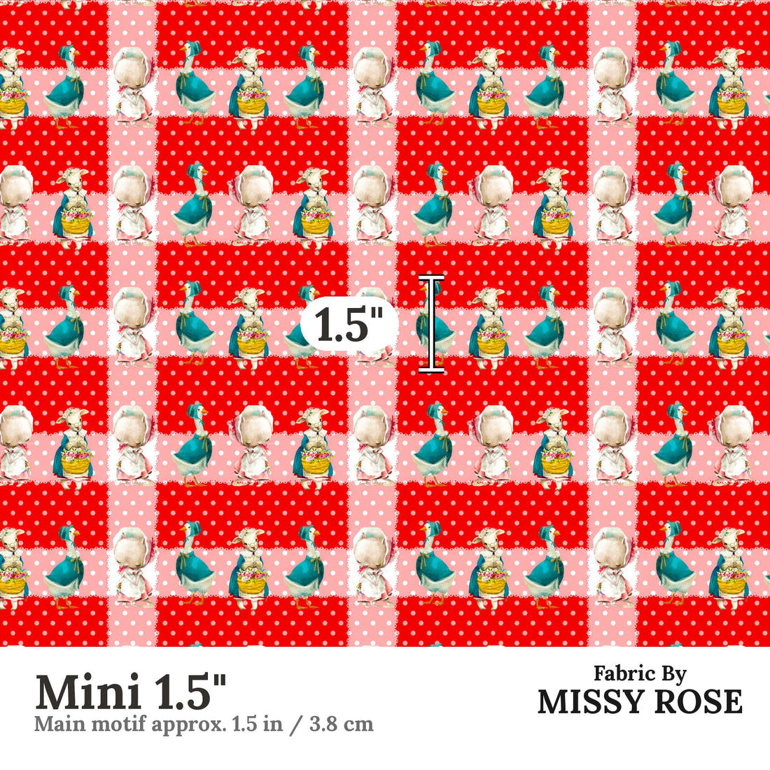 Design 118 Red Farm Animals Fabric Mini 1.5" - print scale | Fabric by Missy Rose