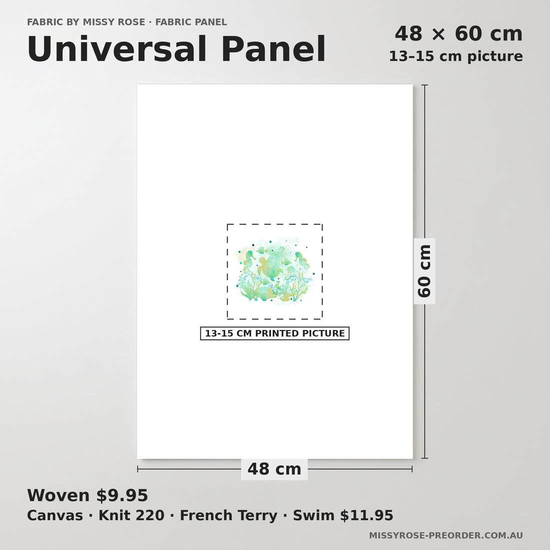 Design 1180 Turtle Panel universal panel sizing – 13–15 cm printed picture on 48 × 60 cm fabric | Fabric by Missy Rose