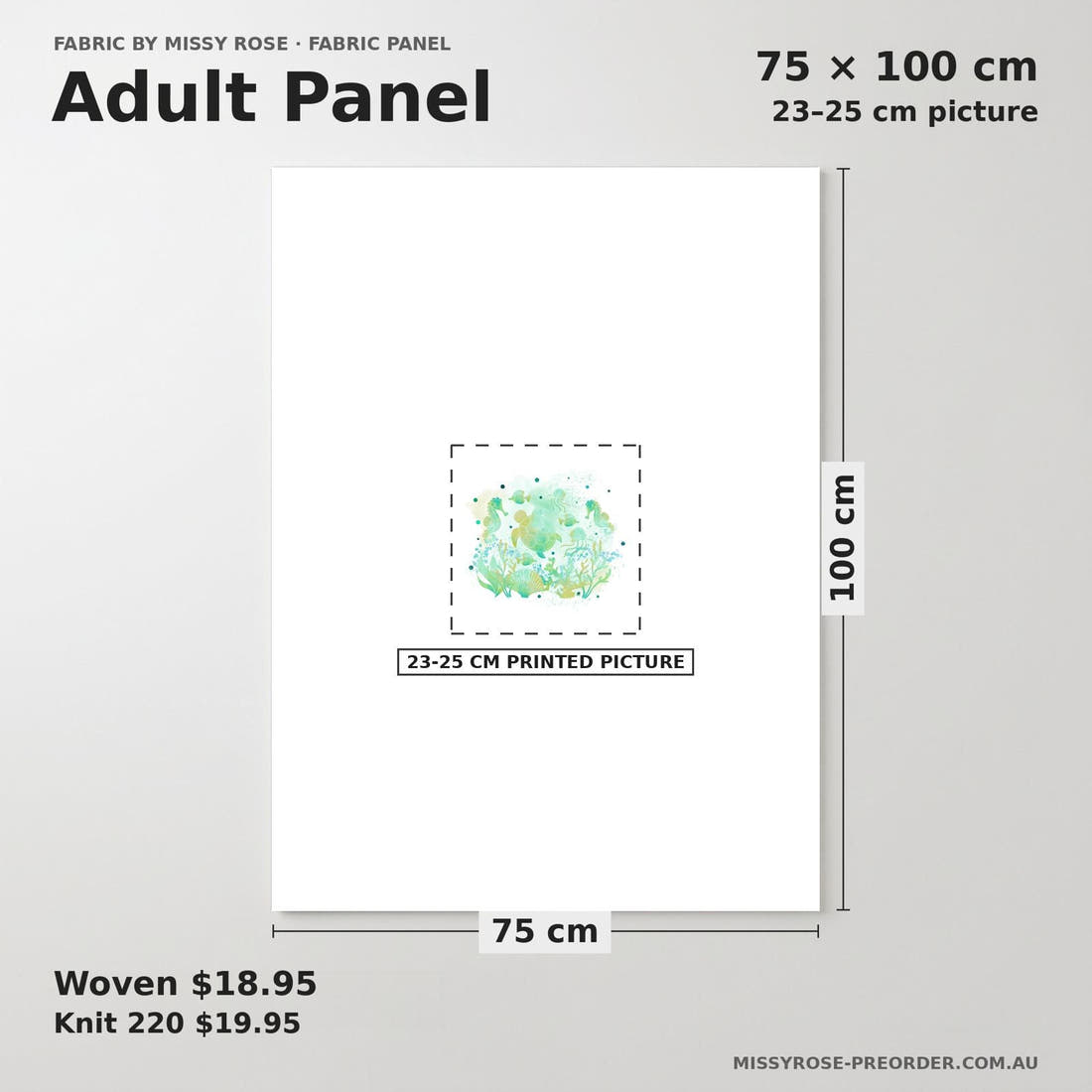 Design 1180 Turtle Panel adult panel sizing – 23–25 cm printed picture on 75 × 100 cm fabric | Fabric by Missy Rose