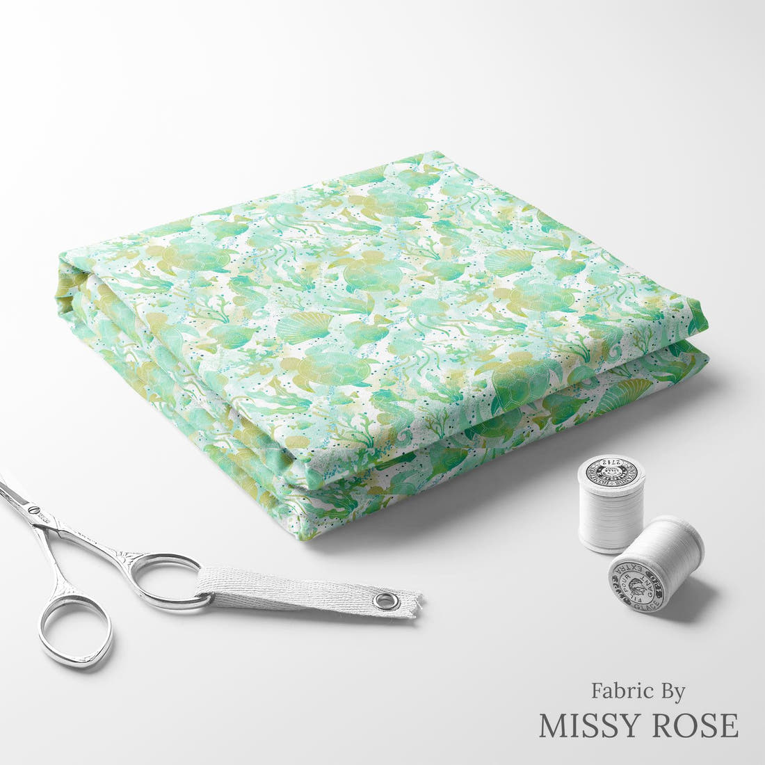 Design 1180 Turtle Fabric folded fabric stack with matching thread – pre-order fabric Australia | Fabric by Missy Rose