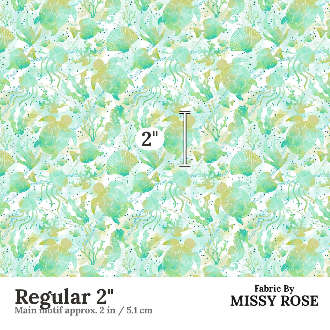 Design 1180 Turtle Fabric Regular 2 inch print scale guide | Fabric by Missy Rose