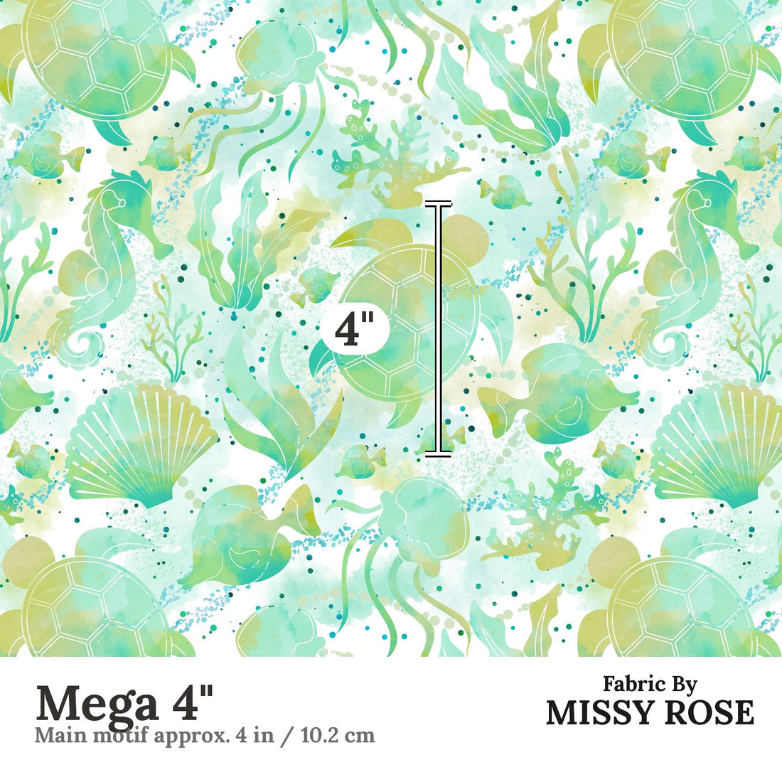 Design 1180 Turtle Fabric Mega 4 inch print scale guide | Fabric by Missy Rose