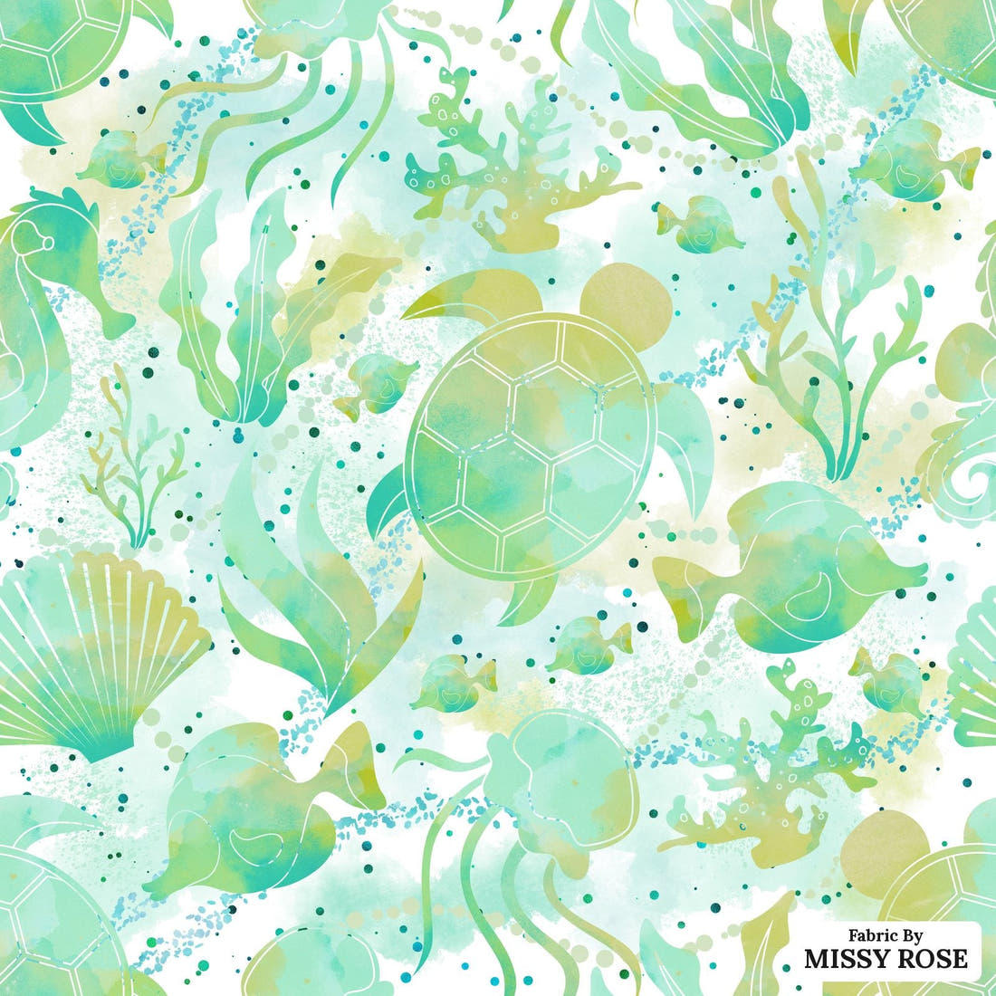 Design 1180 Turtle Fabric – flat view of the print, zoom in for detail | Fabric by Missy Rose