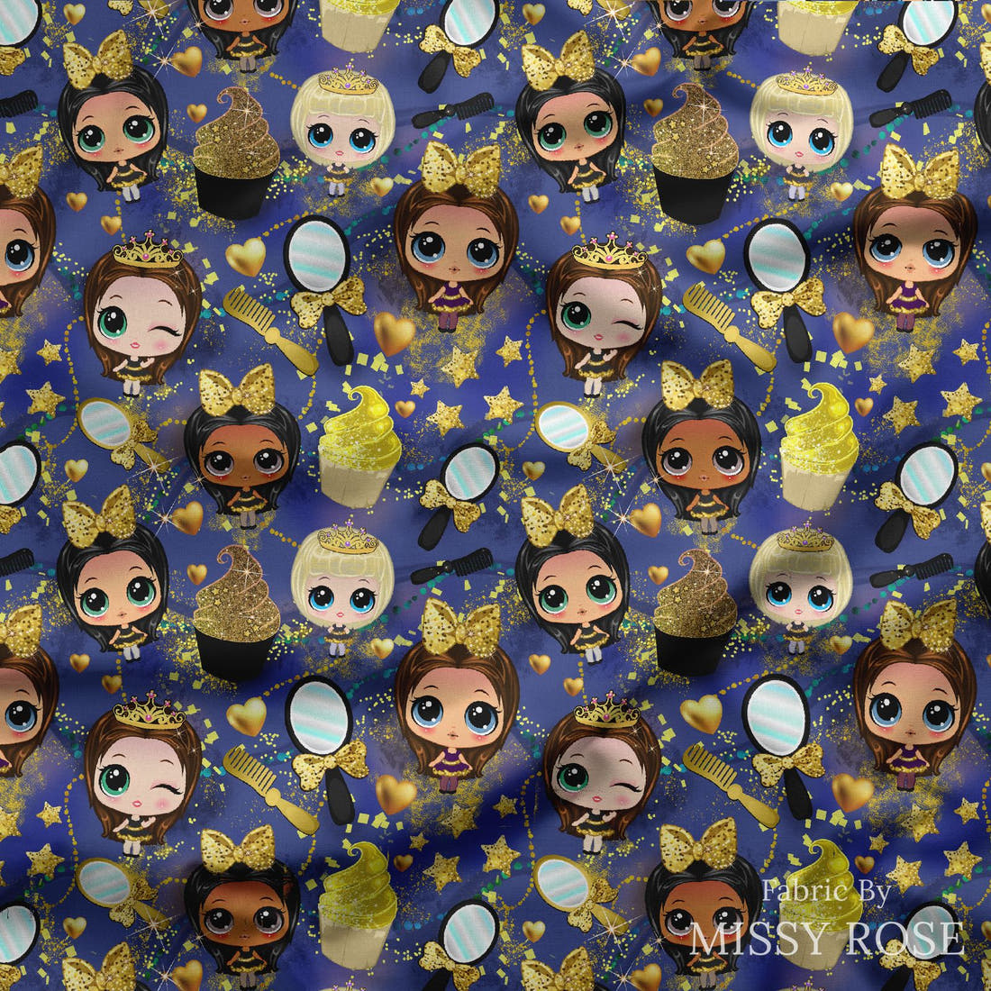 Design 1181 Navy Cuties Fabric draped fabric mockup – custom printed fabric by the metre | Fabric by Missy Rose
