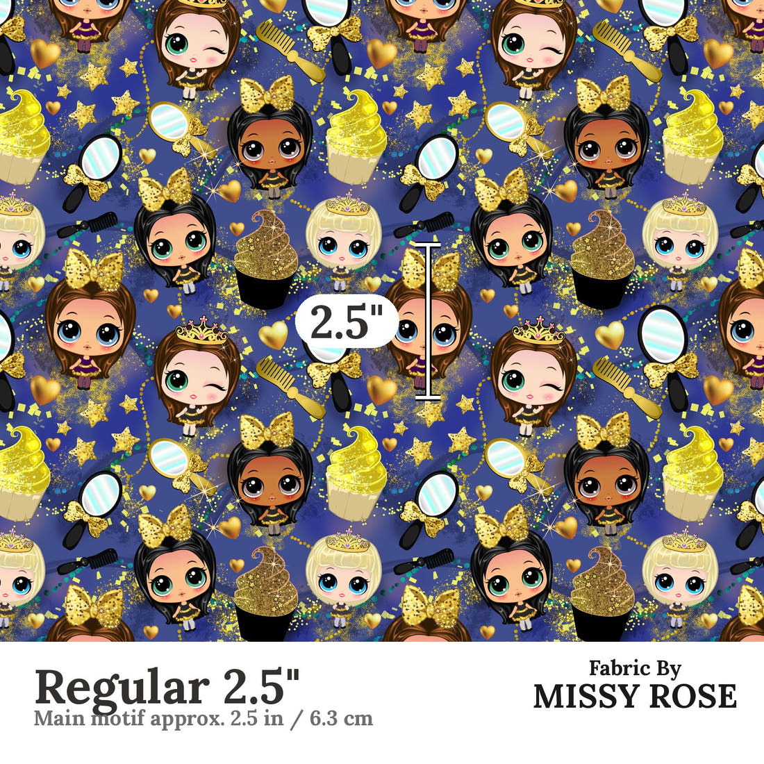 Design 1181 Navy Cuties Fabric Regular 2.5 inch print scale guide | Fabric by Missy Rose
