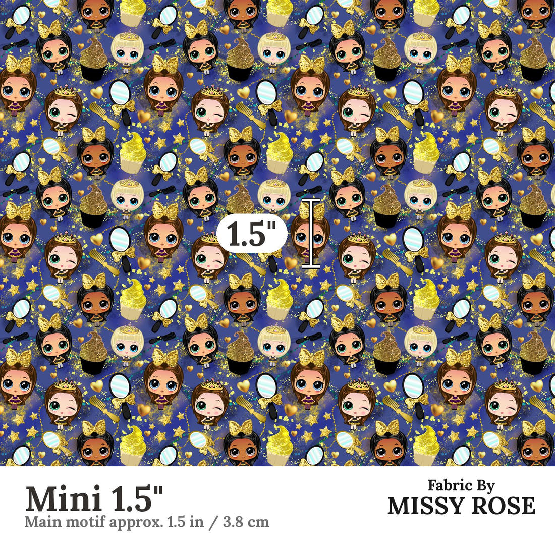 Design 1181 Navy Cuties Fabric Mini 1.5 inch print scale guide | Fabric by Missy Rose