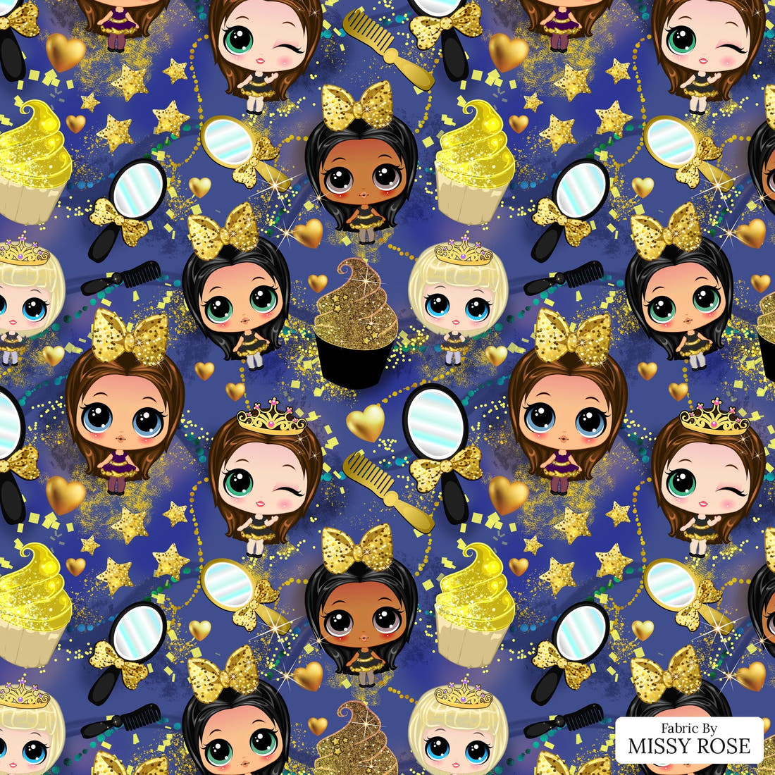 Design 1181 Navy Cuties Fabric – flat view of the print, zoom in for detail | Fabric by Missy Rose
