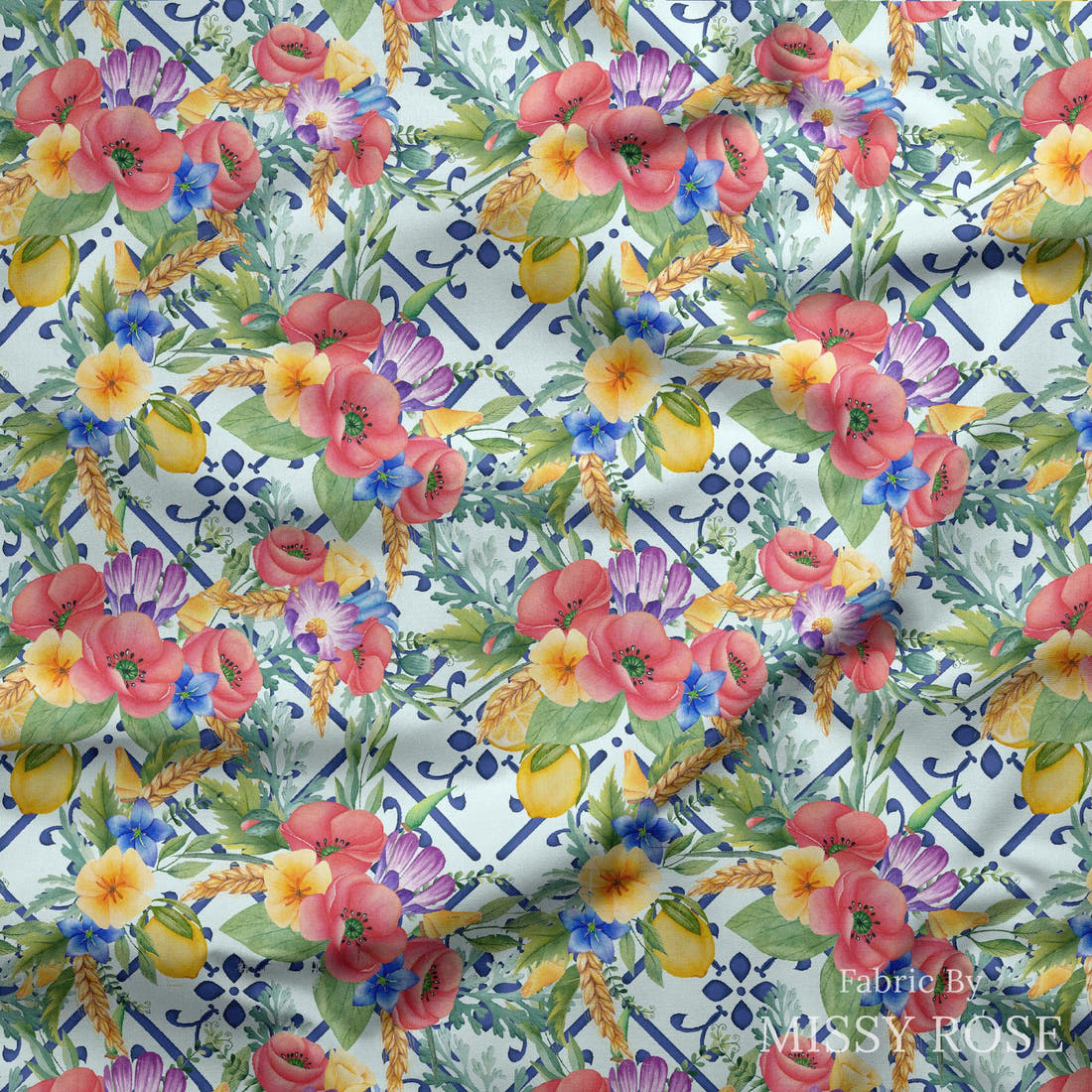 Design 1182 Wildflower Fabric draped fabric mockup – custom printed fabric by the metre | Fabric by Missy Rose