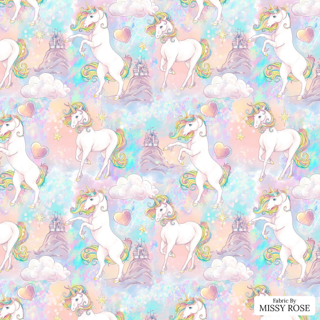 Design 1183 Magical Unicorn Fabric – flat view of the print, zoom in for detail | Fabric by Missy Rose