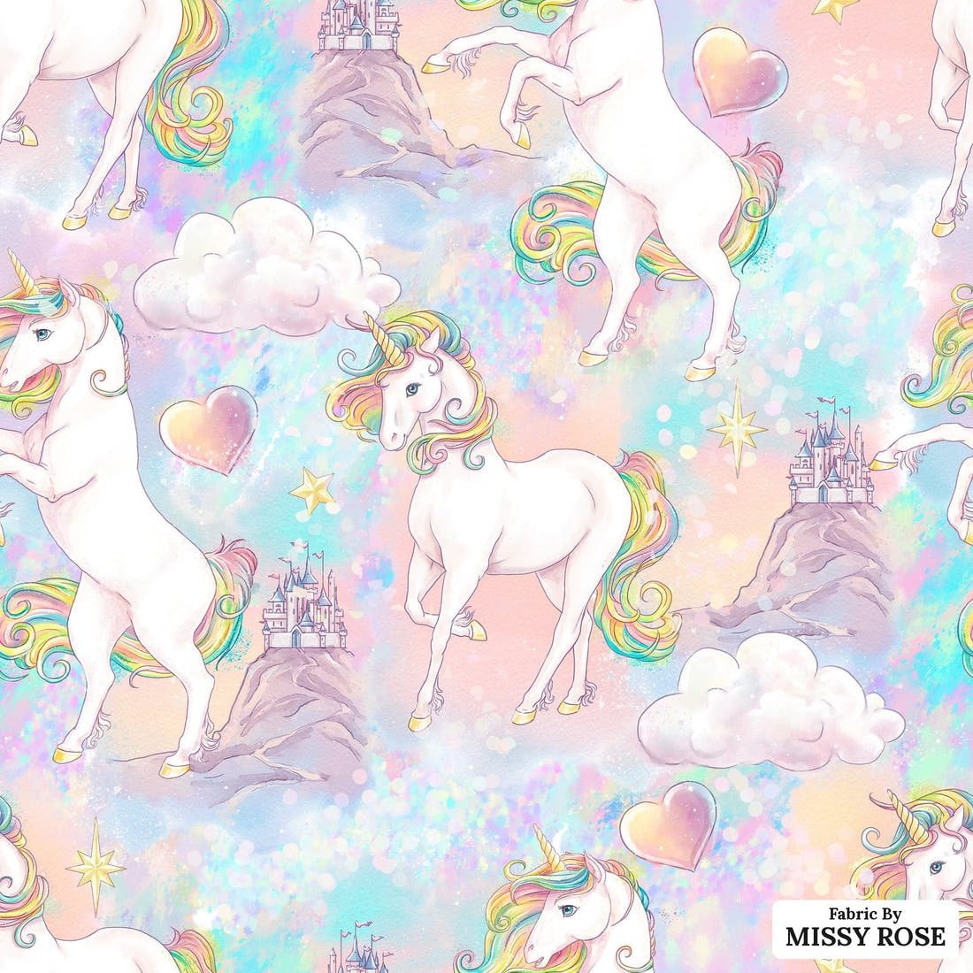 Design 1183 Magical Unicorn Fabric – flat view of the print, zoom in for detail | Fabric by Missy Rose