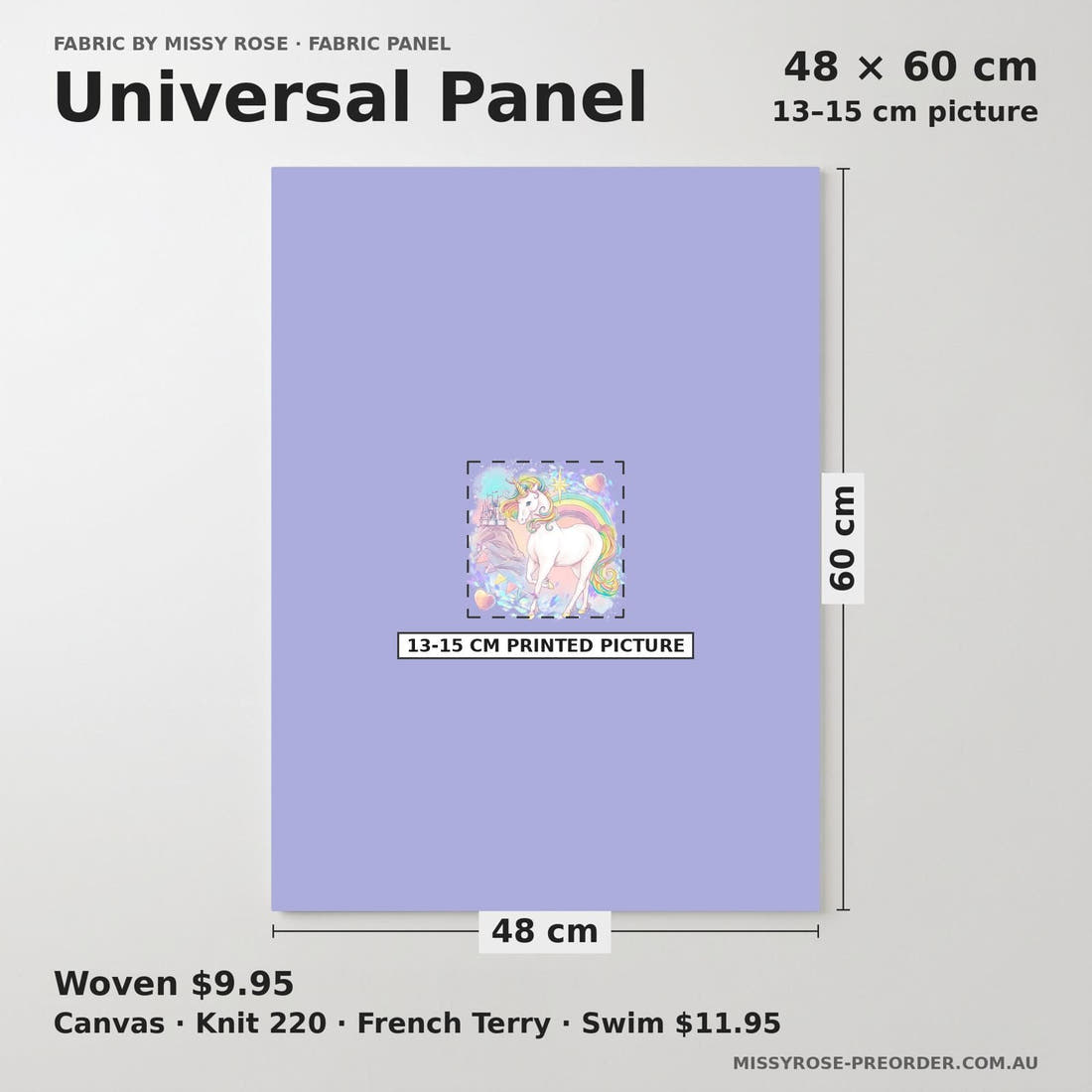 Design 1183 Magical Unicorn Panel universal panel sizing – 13–15 cm printed picture on 48 × 60 cm fabric | Fabric by Missy Rose