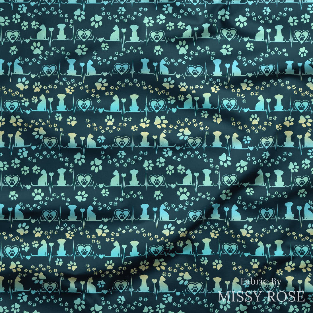 Design 1184 Vet Fabric draped fabric mockup – custom printed fabric by the metre | Fabric by Missy Rose